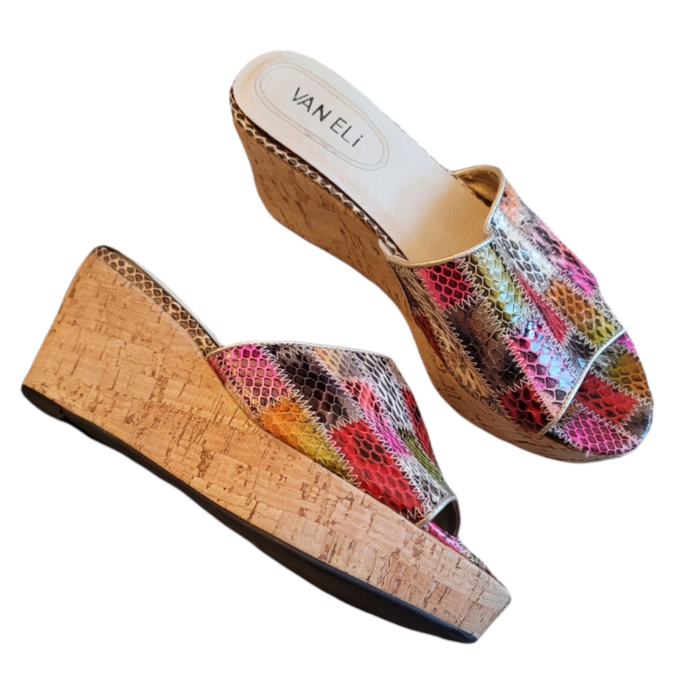 Van Eli Multicolor Patchwork Wedge Slide Sandals … - image 1